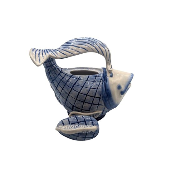 Blue Sky Ceramic Koi Fish Teapot By Diane Art Pottery Pitcher Glug Jug 10x8 - Picture 3 of 12